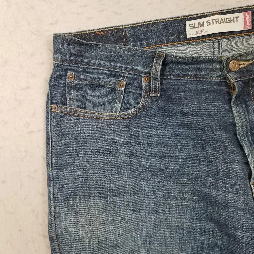 Levis 514 Jeans Mens 36x31 Blue‎ Medium Wash Slim Straight 100% Cotton Denim